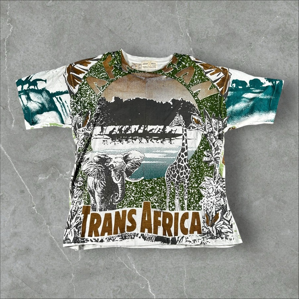 Vintage Century Forests Shirt Mens Large White 90s Trans‎ Africa AOP Nature Rare
